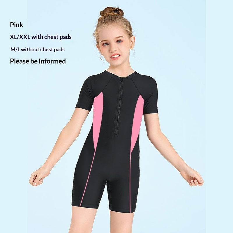 Boys And Girls Sun Protection Diving Sport Short Sleeve Training Suit Children's One-piece Swimwear