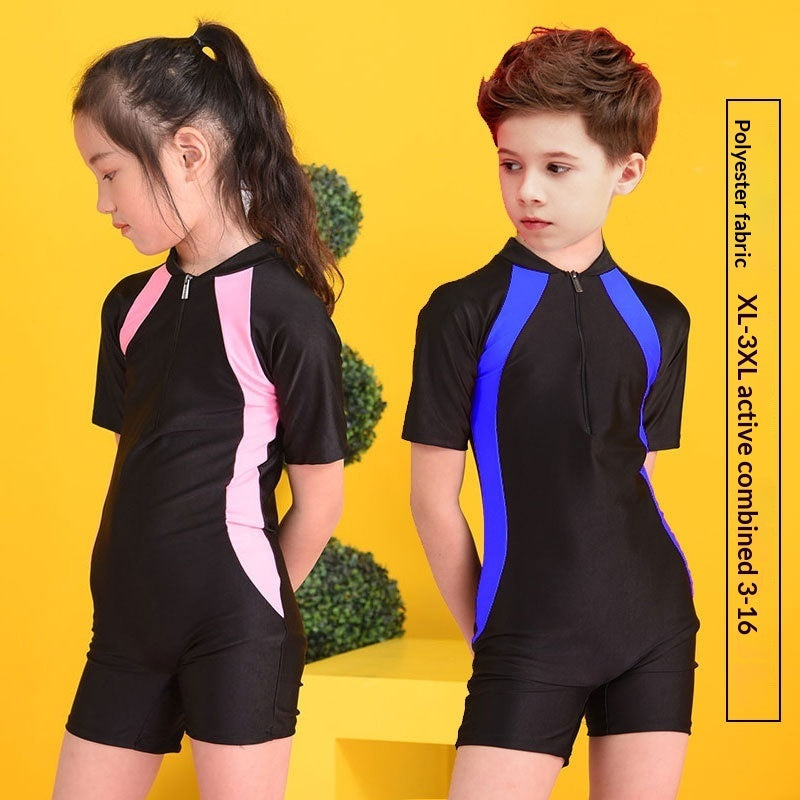 Boys And Girls Sun Protection Diving Sport Short Sleeve Training Suit Children's One-piece Swimwear