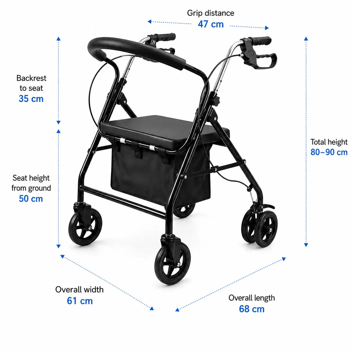 Rollator dimensions image